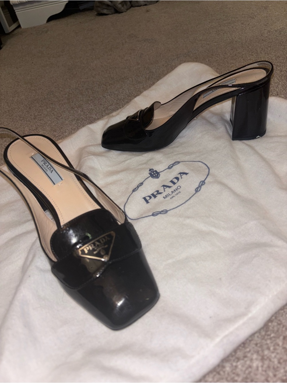Prada Black Patent Leather Slingback Block Heels - Picture 3 of 4
